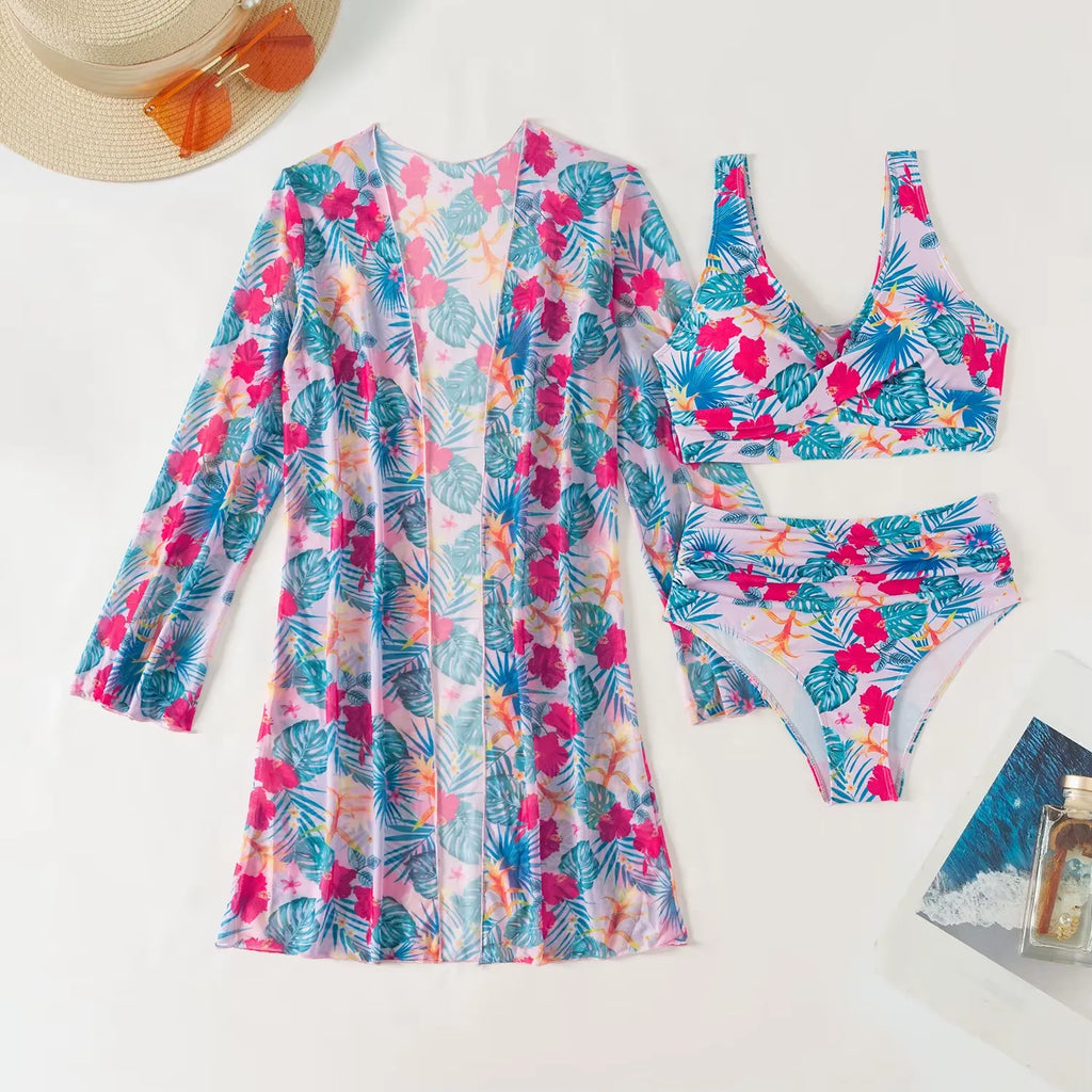 Conjunto Biquíni e Saída de Praia Azul e Rosa 07