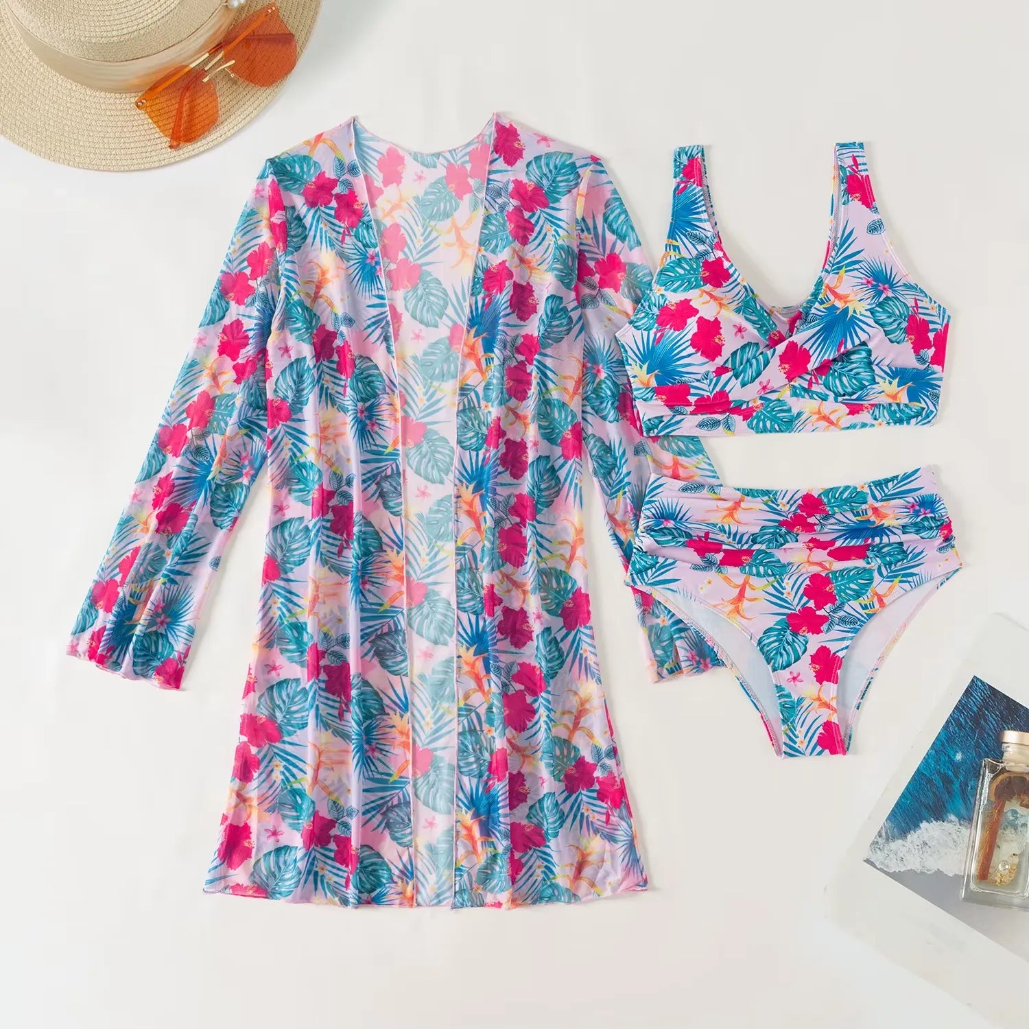 Conjunto Biquíni e Saída de Praia Azul e Rosa 07