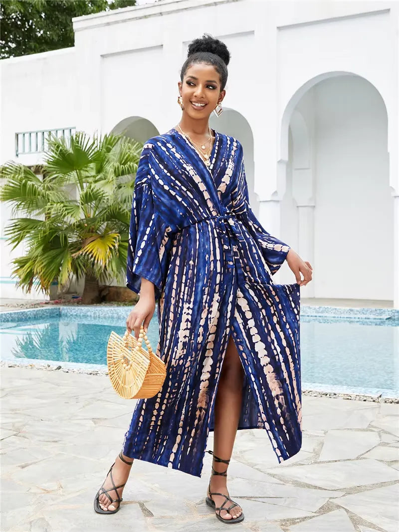 Saída de Praia Kimono Azul Marinho 05