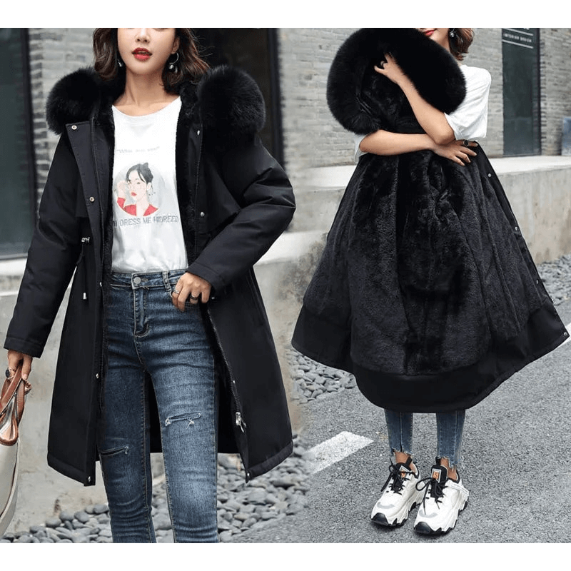 Jaqueta Feminina de Parka Forrada Preto 3