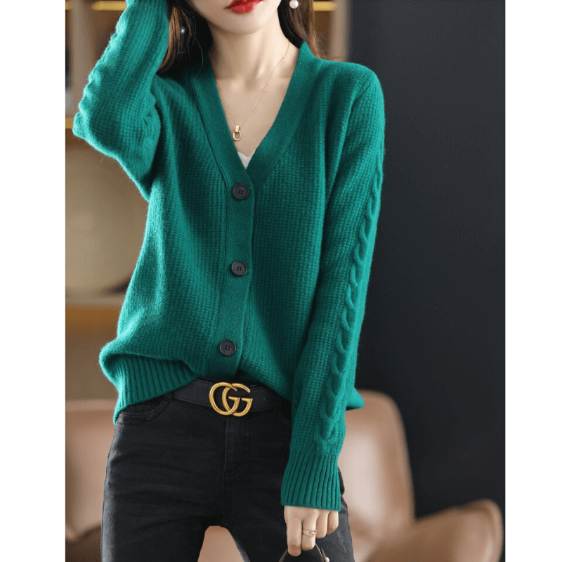 Cardigan Casual Feminino de Lã Verde 3