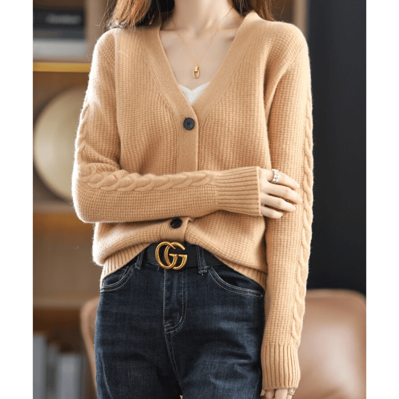 Cardigan Casual Feminino de Lã Bege 2
