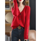Cardigan Casual Feminino de Lã Vermelho 2