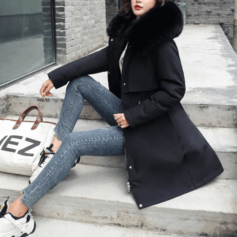 Jaqueta Feminina de Parka Forrada Preto 1