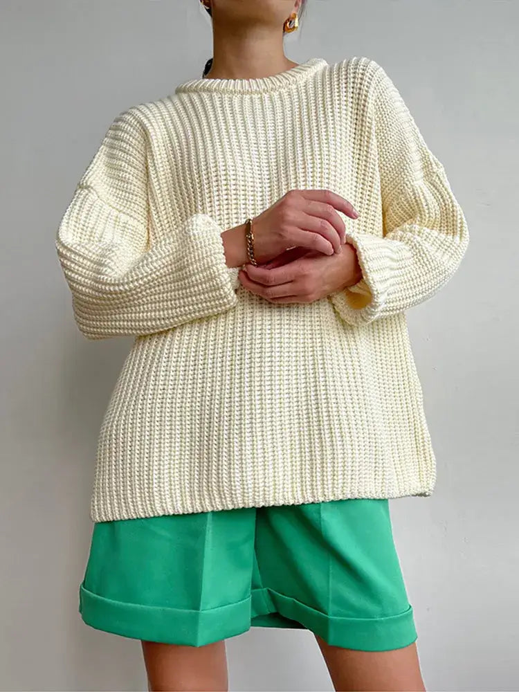 Suéter Feminino de Tricot Oversized Bege 13