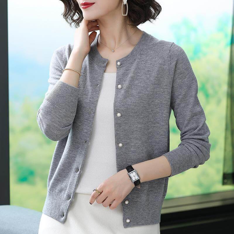 Cardigan Casual Feminino Cinza