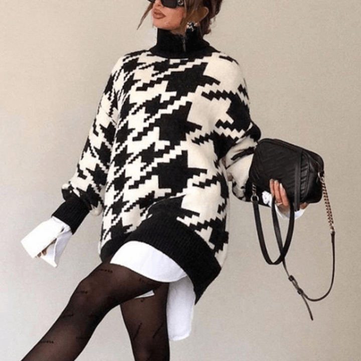 Suéter Feminino Alongado Gola Alta Preto 1