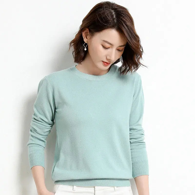 Suéter Feminino Casual Clássico Verde Claro