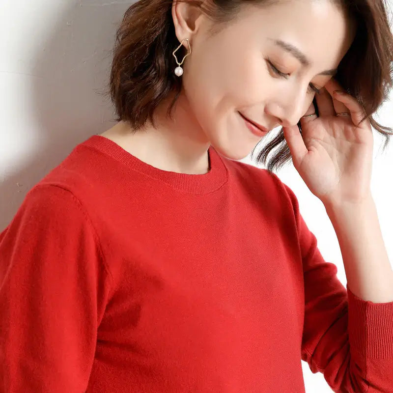 Suéter Feminino Casual Clássico Vermelho Forte