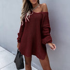 Suéter Feminino de Tricot Alongado Bordô 5