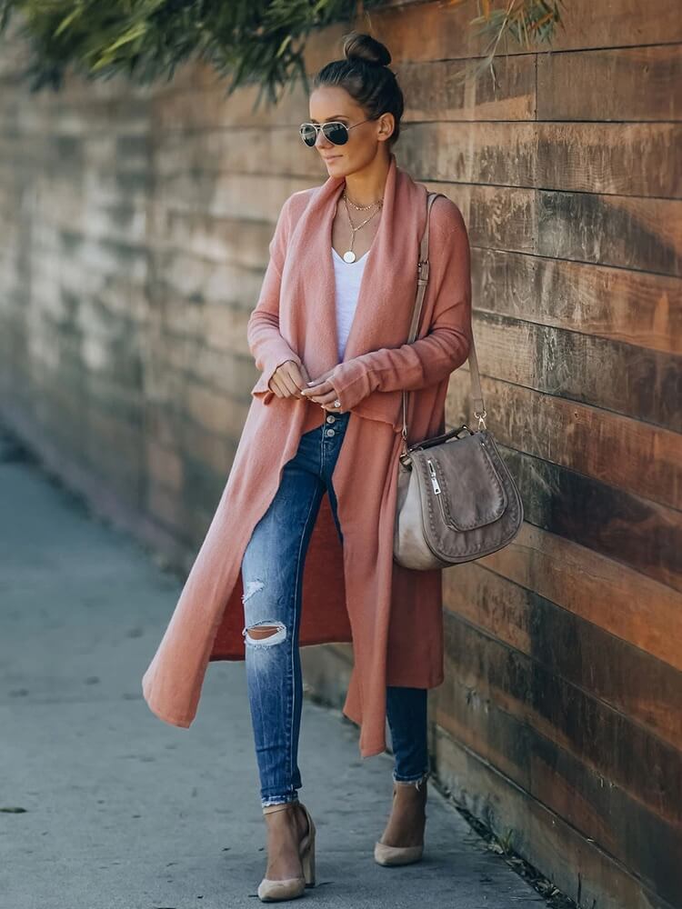 Cardigan Feminino Alongado Ponto Aberto Rose 1