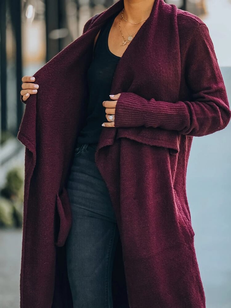 Cardigan Feminino Alongado Ponto Aberto Bordô