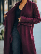 Cardigan Feminino Alongado Ponto Aberto Bordô