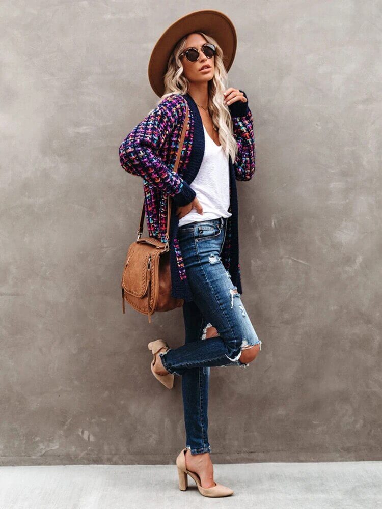 Cardigan Feminino Alongado Ponto Aberto Colorido 4