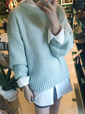 Suéter Feminino de Tricot Oversized Azul Claro 3
