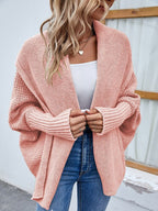 Cardigan Feminino de Tricot Ponto Aberto Rosa