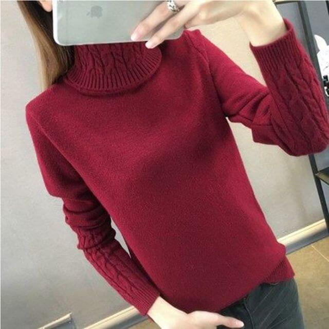 Suéter Feminino de Lã Gola Alta Vermelho 7