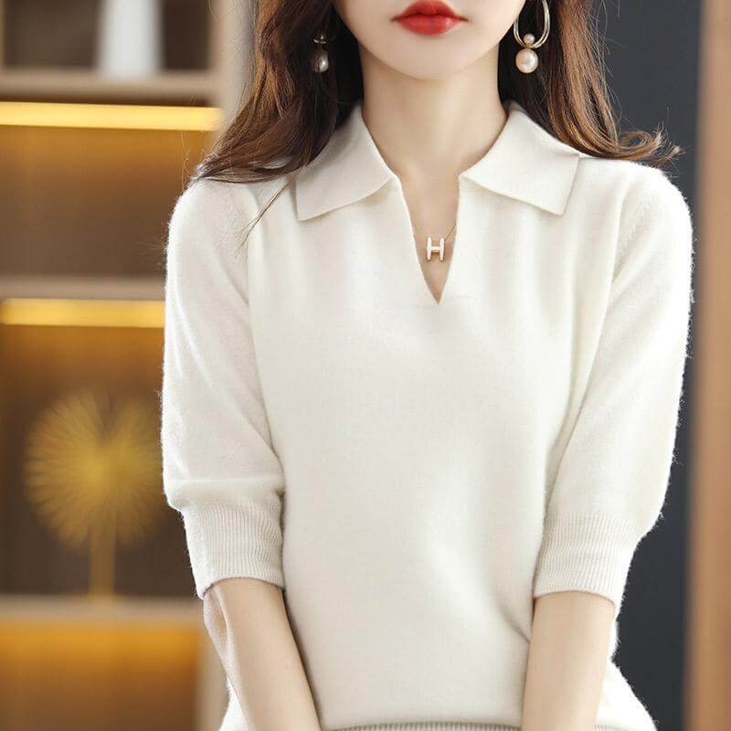 Suéter Feminino Gola Polo Decotado Branco 