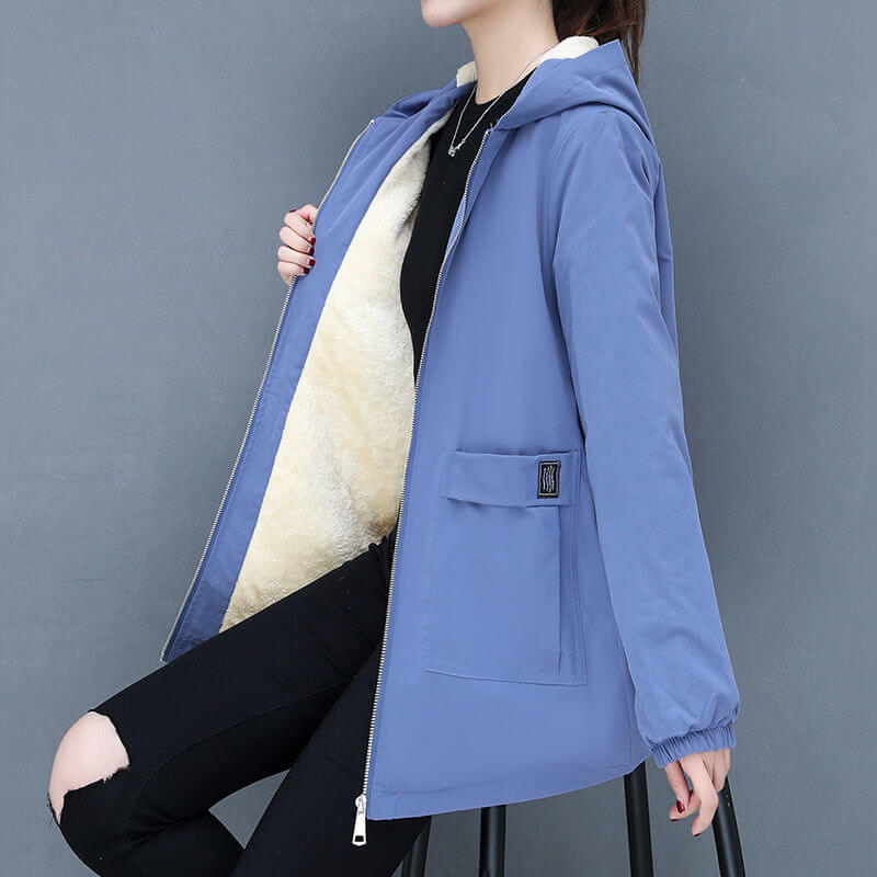 Jaqueta Feminina de Parka Forrada em Lã Azul 3