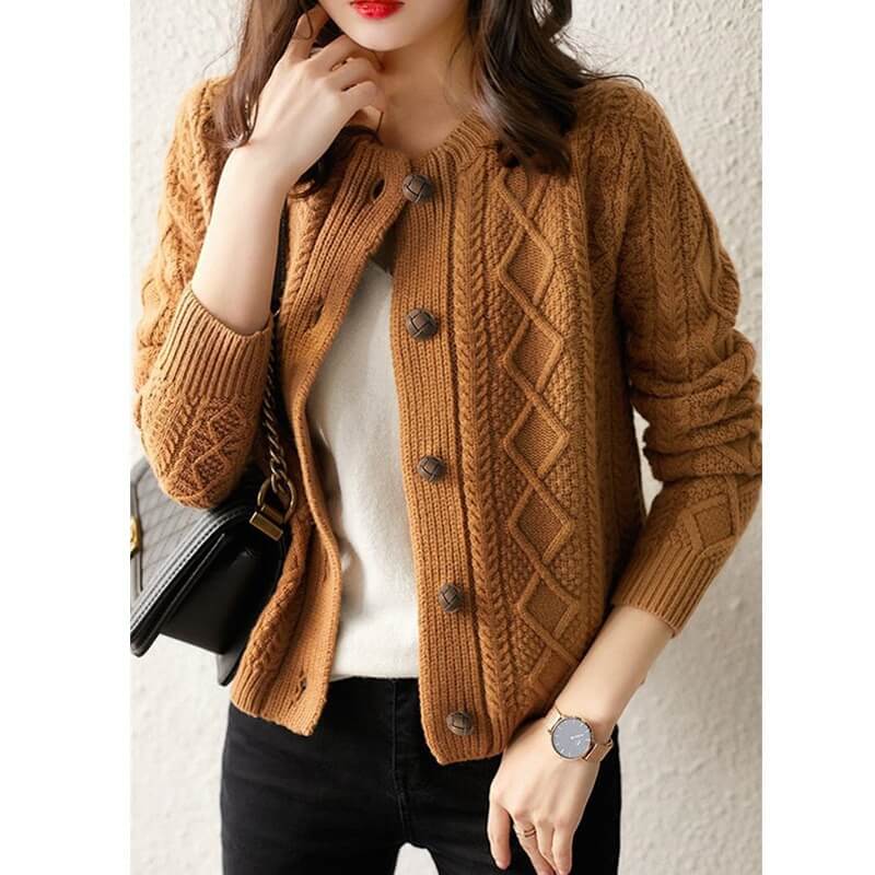 Cardigan Feminino de Lã Curto Marrom 3