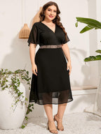 Vestido Mídi Feminino de Chiffon - Plus Size