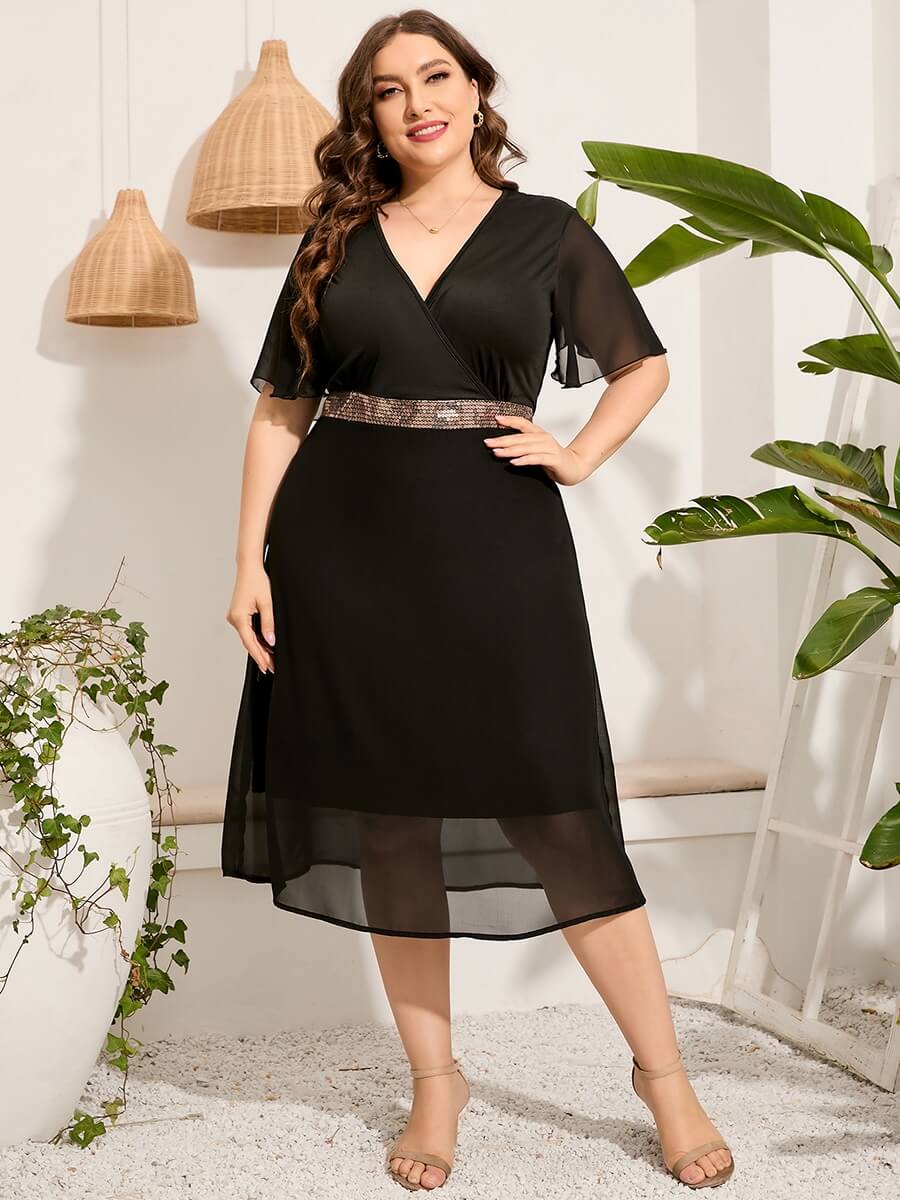 Vestido Mídi Feminino de Chiffon - Plus Size