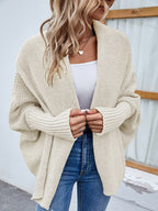 Cardigan Feminino de Tricot Ponto Aberto Bege