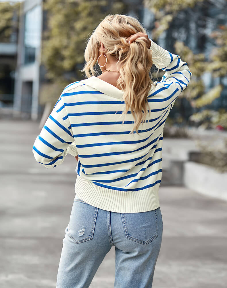 Suéter Feminino Casual Gola Polo Azul 2