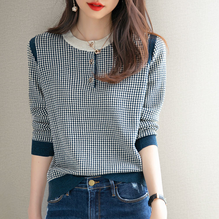 Suéter Casual Feminino com Botões Azul