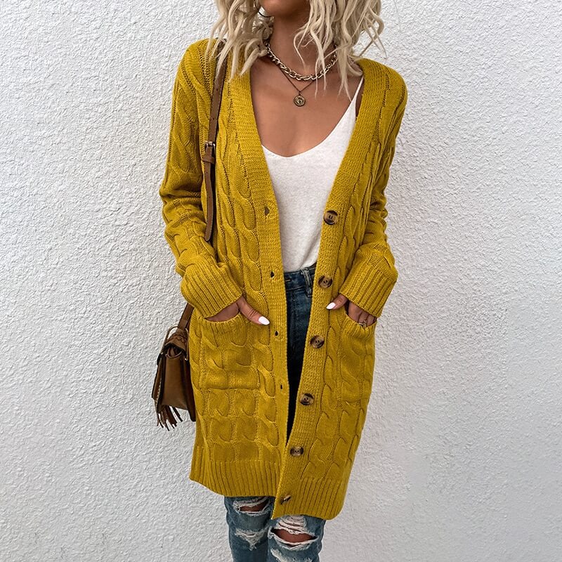 Cardigan Casual Alongado Feminino Amarelo