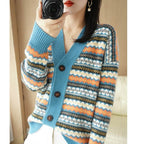 Cardigan Feminino Jacquard com Botões Azul 2
