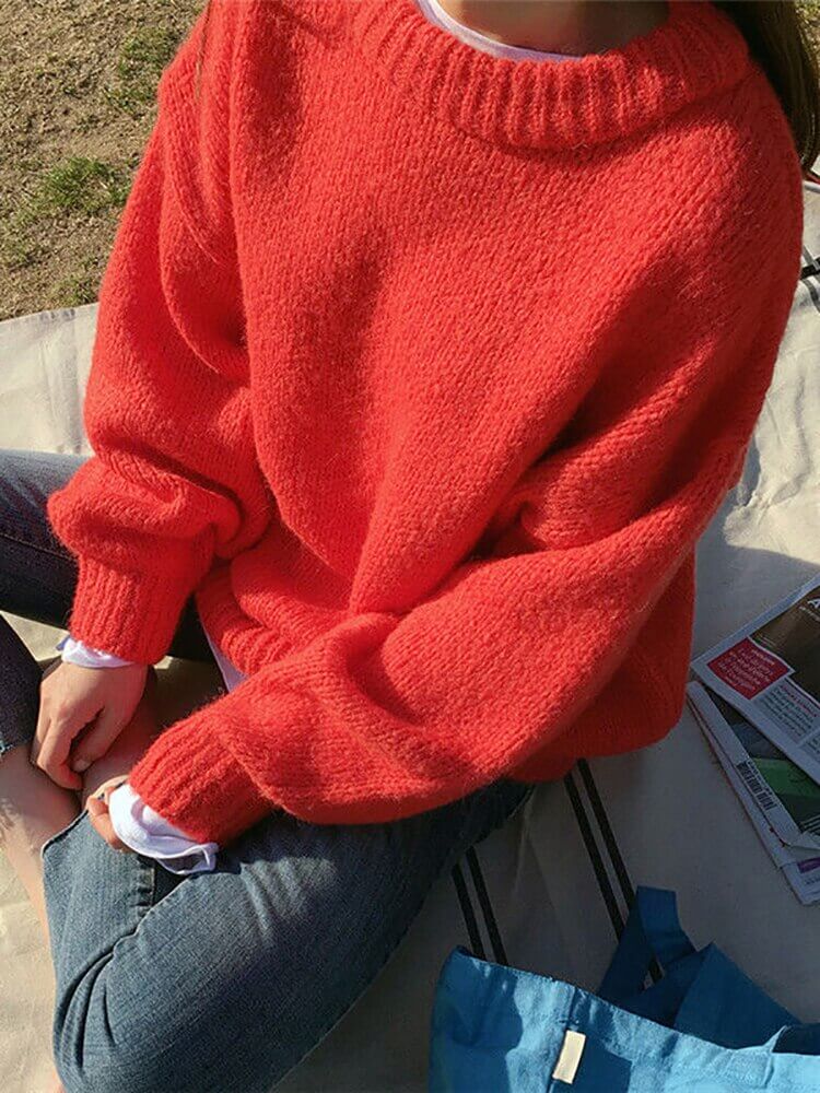 Suéter Feminino de Tricot Oversized Vermelho 5