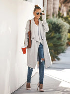 Cardigan Feminino Alongado Ponto Aberto Cinza 1