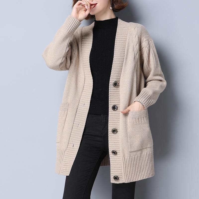 Cardigan Feminino com Botões Bege