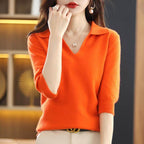 Suéter Feminino Gola Polo Decotado Laranja 1