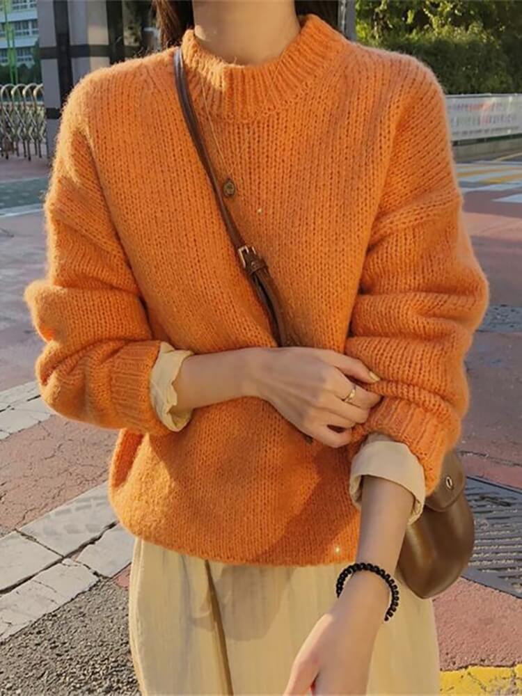 Suéter Feminino de Tricot Oversized Laranja 6