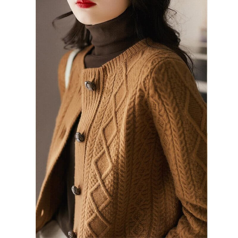 Cardigan Feminino de Lã Curto Marrom 2