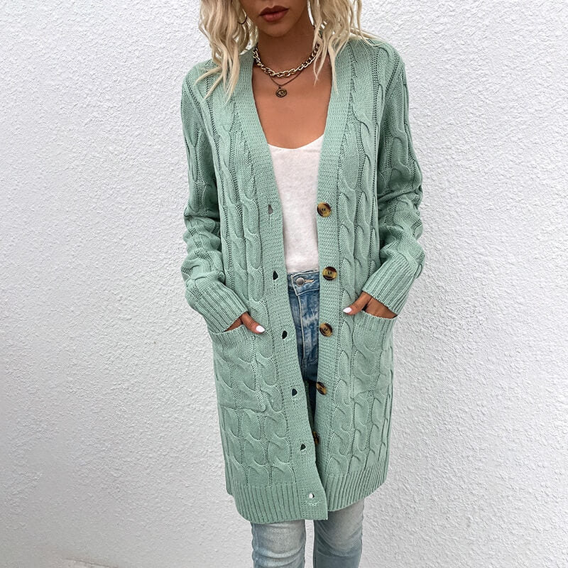Cardigan Casual Alongado Feminino Verde Claro
