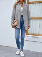 Cardigan Feminino de Tricot Ponto Aberto Cinza 5