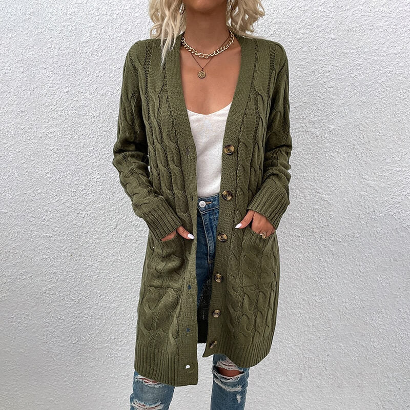 Cardigan Casual Alongado Feminino Verde