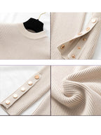 Suéter Casual Feminino Canelado Bege 9