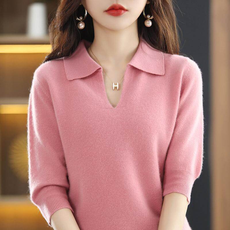 Suéter Feminino Gola Polo Decotado Rosa