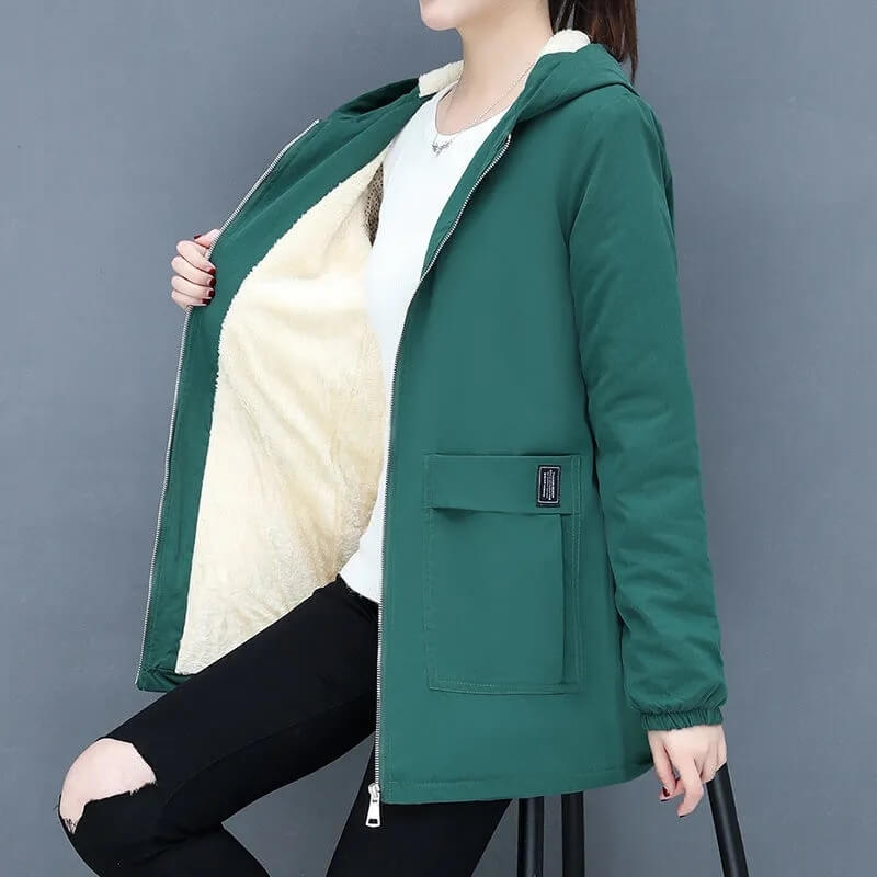 Jaqueta Feminina de Parka Forrada em Lã Verde 2